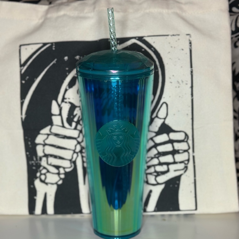 Green Iridescent Tumbler with Straw